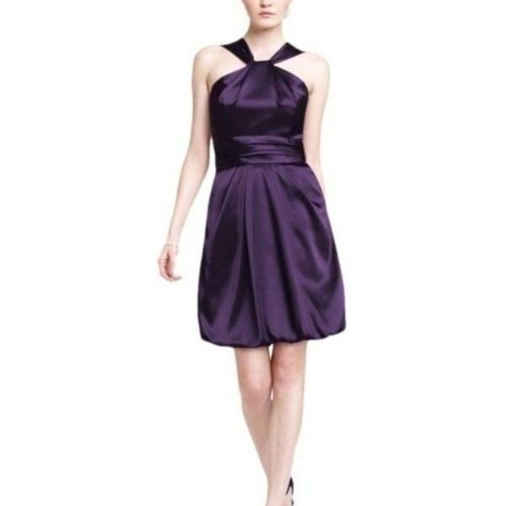 David's Bridal Lapis Purple Y Neck Bubble Hem Short Formal Dress 10